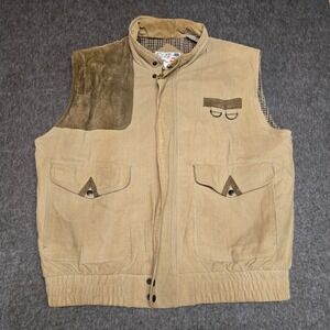 Vintage Eagles Ridge Shooting Vest Mens XL Tan Corduroy Suede Patch Plaid Lined